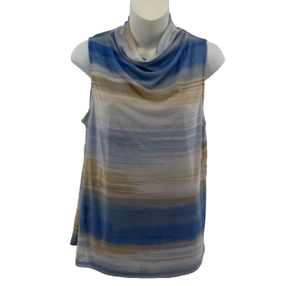 Halogen Cowl Neck Blouse Medium Womens Blue Beige Ombre Sleeveless Top